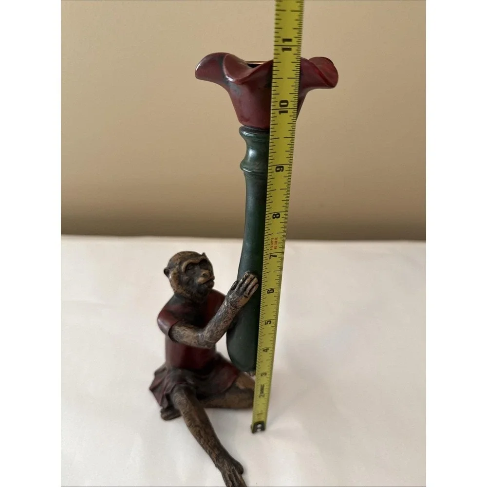 Vtg Bill Huebbe STYLE Butler Monkey in Red Coat Candlestick Candle Holder